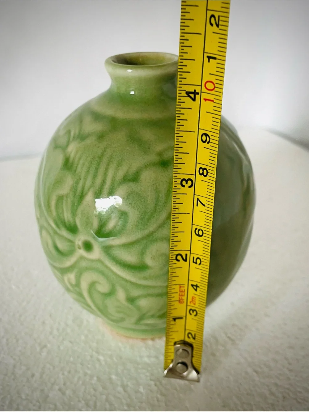 Antique Celadon Sake Bottle Jar Small Green Bud Vase Ceremonial Period Sanda